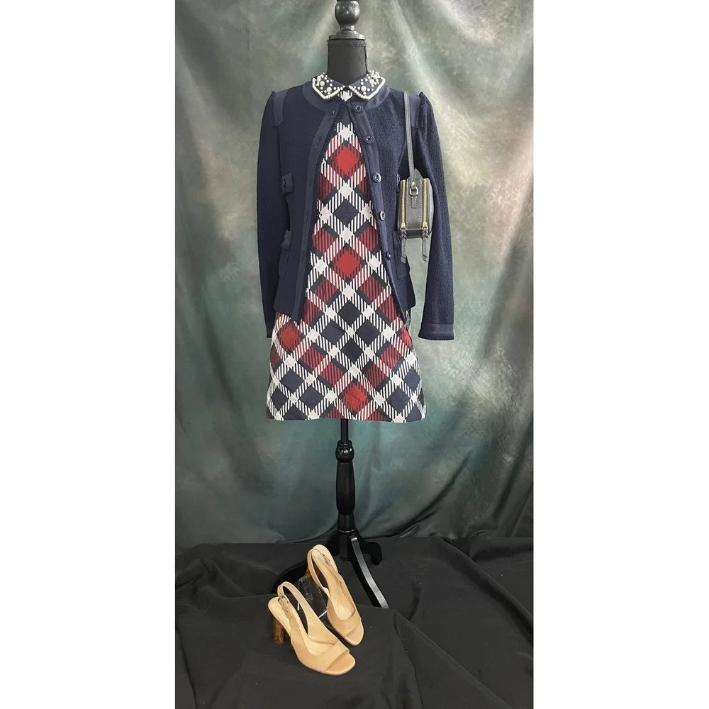 Kate Spade Jumbo Plaid Mini Dress Detachable Pearl‎ Collar Size 6 - Picture 3 of 6